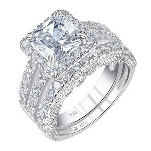 2Pcs Wedding Ring Set, Princess Cut